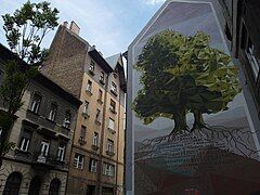 Two-oaks mural in Budapest, symbolizing Polish-Hungarian friendship