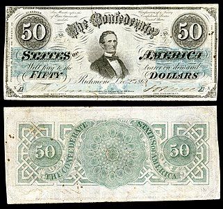 Fifty Confederate States dollar (T50), by Keatinge & Ball