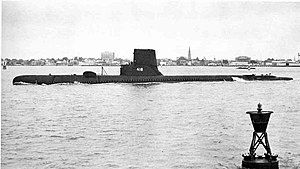 Thornback (SS-418) in the Cooper River in Charleston, 1956.