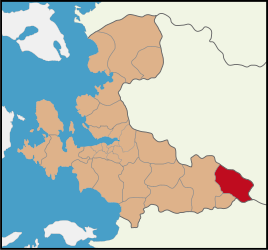 Map showing Kiraz District in İzmir Province