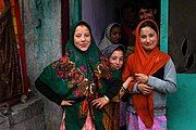 Women in Kargil town in Jammu and Kashmir, India's only state with a majority Muslim population. Islam is followed by 68.3% in the state,[2] Hinduism by 28.4%, Sikhism by 1.9%, and Buddhism by 0.9%.[3]