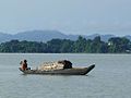 Boat on Kaptai Lake during monsoon