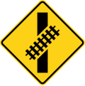 W10-12R Skewed crossing ahead (right) (this supplements the w10-1 sign but does not replace it)