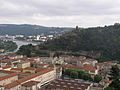 Château de la Batie on Mont Salomon towers over the Rhône and Estressin (north Vienne) with Collège Ponsard in the foreground