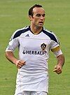 Landon Donovan playing in a soccer game in 2010