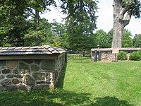 Stone wall and cemetery gate