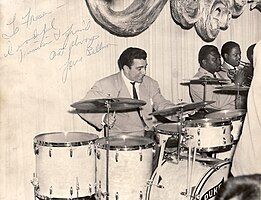 From left: Louie Bellson, Cat Anderson, and Clark Terry at the Palomar Supper Club, April 19, 1952, with the Duke Ellington Orchestra; photo courtesy of Fraser MacPherson estate