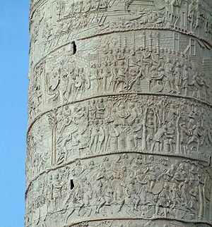 Trajan's Column (Italian: Colonna Traiana) is a monument in Rome which commemorates the Roman emperor Trajan's victory in the Dacian Wars in 101-106 AD.