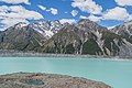 The Nuns Veil left of center. The Acolyte to the right. Tasman Lake in foreground.