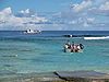 A barge leaves the dock at Nukuono.