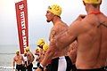 Athletes including Ben Smith waiting to start the ocean swim