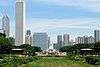 Buckingham Fountain is located in the middle of Grant Park