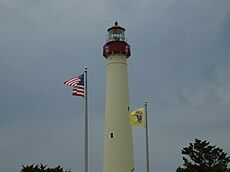 The US and NJ flags at Cape May Lighthouse