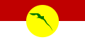 The United Malays National Organization (UMNO) flag, "Sang Saka Bangsa," uses the red and white colors with a yellow moon and a green Kris in it.