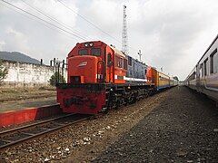 An intercity train bound for Palembang ready for departure at Lubuklinggau railway station