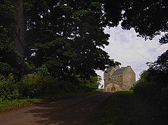 Approach to the Castle with Dovecot to the left.