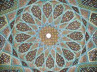 Complex Mosaic patterns also known as Girih are popular forms of architectural art in many Muslim cultures. Tomb of Hafez, Shiraz, Iran