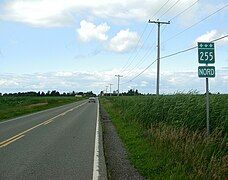 Route 255 as viewed northbound near Baie-du-Febvre, Quebec.