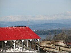 Essex County Fairgrounds in Westport, with Lake Champlain and Vermont in the background