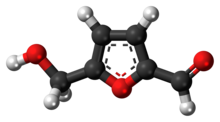 Ball-and-stick model of the hydroxymethylfurfural molecule