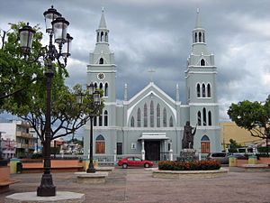 The main plaza and the Roman Catholic Church of Aguada