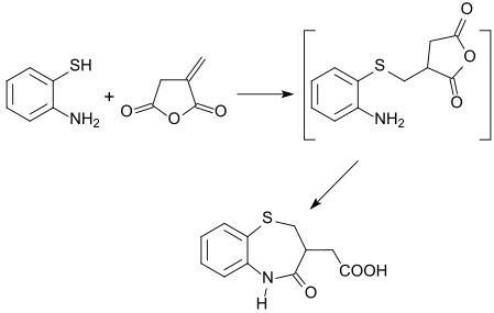 File:Benzothiazepinessigsäure aus Itaconsäureanhydrid.svg