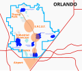 Image 61Overlay of Walt Disney's original 1966 plans for Disney World and the proposed EPCOT city (orange) and contemporary situation (blue) (from Walt Disney World)