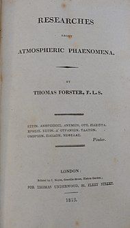 Title page of a 1813 copy of Forster's "Researches about atmospheric phaenomena"