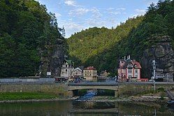 Confluence of the Elbe and Kamenice rivers