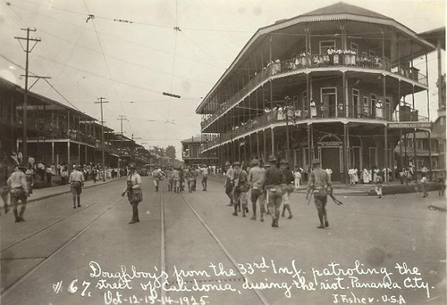 US soldiers patrolling Caledonia Street, Panama City, on 12 October