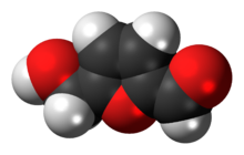 Space-filling model of the hydroxymethylfurfural molecule