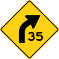 W1-2aR Right curve with speed advisory