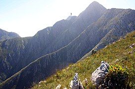 Ridge leading to Formosa Peak (marked) in the Tsitsikamma Mountains