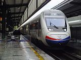 A westbound Turkish High speed train waiting at Ankara station.