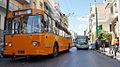 Image 262A ZiU-9 trolleybus in service in Piraeus, Greece, on the large Athens-area trolleybus system. The Russian-built ZiU-9 (also known as the ZiU-682), introduced in 1972, is the most numerous trolleybus model in history, with more than 45,000 built. In the 2000s it was effectively rendered obsolete by low-floor designs. (from Trolleybus)