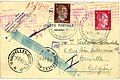 1943 postcard; Nazi propaganda postmark reads Heimkehr ins Großdeutsche Vaterland ("Return to the Greater-German Fatherland")