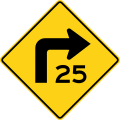 W1-1aR Right turn with speed advisory