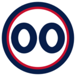 The number "00" in navy blue set against a white circle with a red and navy border