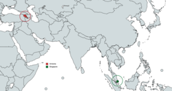 Map indicating locations of Singapore and Armenia