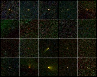 Mosaic of 20 comets discovered by the WISE space telescope