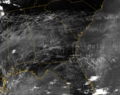 NASA satellite image showing cirrus cloud formation over southeastern region of the United States caused by contrails.