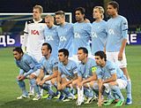 Malmö FF line up before a 2011–12 UEFA Europa League group stage match