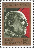 Postage stamp, USSR, 1973. Picasso has been honored on stamps worldwide.