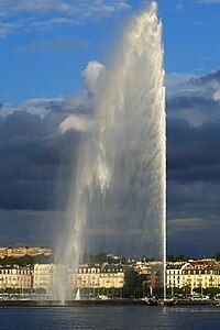 The Jet d'Eau fountain in Geneva, Switzerland (1951), the first modern high-shooting fountain