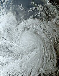 A photograph of Hurricane Jova as a Category 5 hurricane over the eastern Pacific Ocean on September 7, 2023.