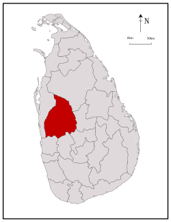 Map of Sri Lanka with Kurunegala District highlighted