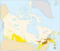 Map of Canada with English speakers and French speakers at a percentage