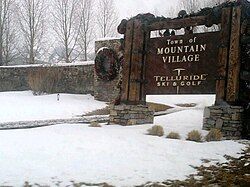 Welcome sign to Mountain Village