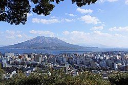 Kagoshima City, Kagoshima Prefecture and the active volcano Sakurajima