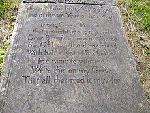 Photo of the grave of Sarah Smith showing the infamous accusation of murder.